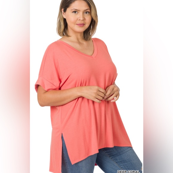Zenana Plus Rolled Sleeve Top - Picture 4 of 4
